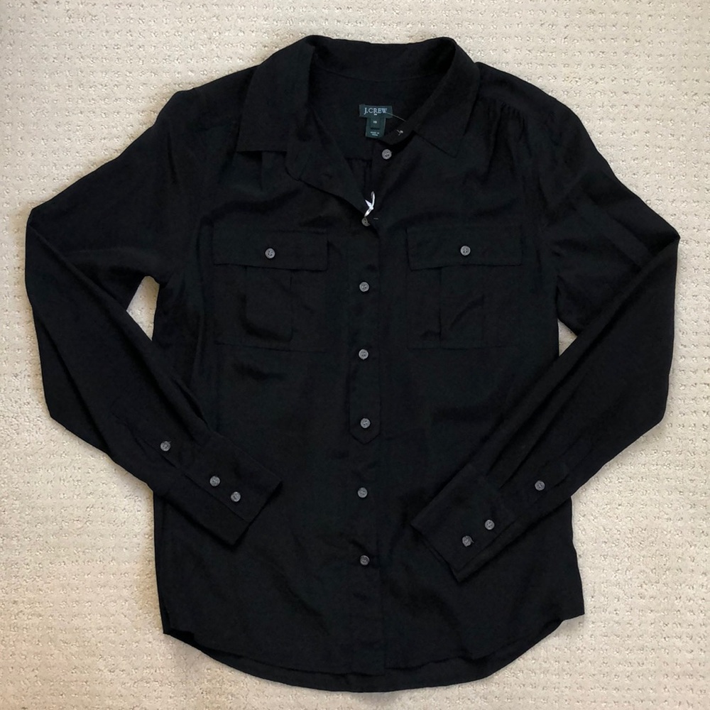Gorgeous 100% silk XS JCrew black blouse